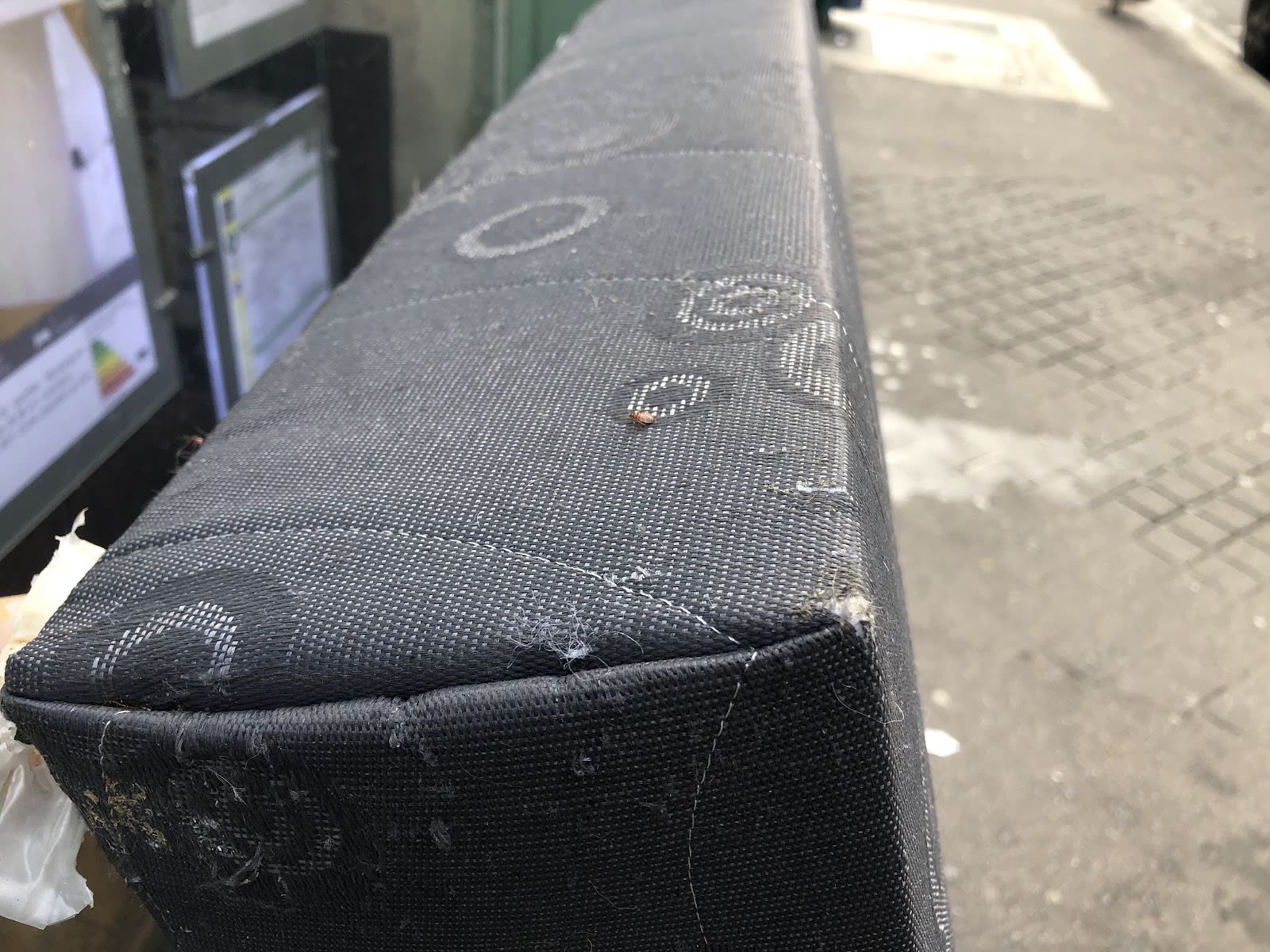 Inspection d’une couture de matelas à la recherche de signes de nuisibles